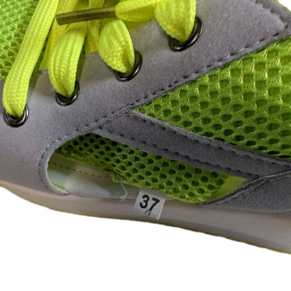 Neon Green Grey Mesh Platform Sneaker Sandals Chunky Wedge Slingback Size 6.5 - Picture 10 of 11